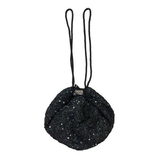 Denise Shardlow Designs Double Arm Strap Zipper Black Sequin Round Bag - Picture 1 of 7